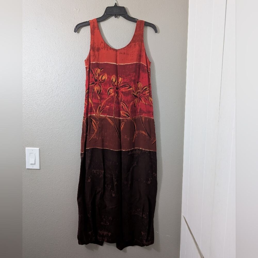 R.J & Co Petite Floral Sleeveless Maxi Dress - Red and Brown Vintage